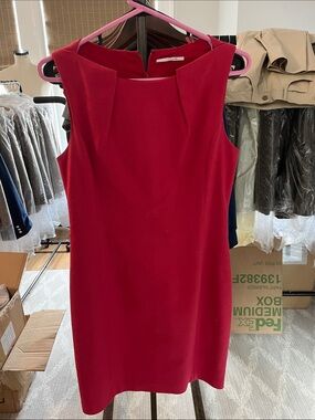 Tahari Red Sleeveless Sheath Midi Dress